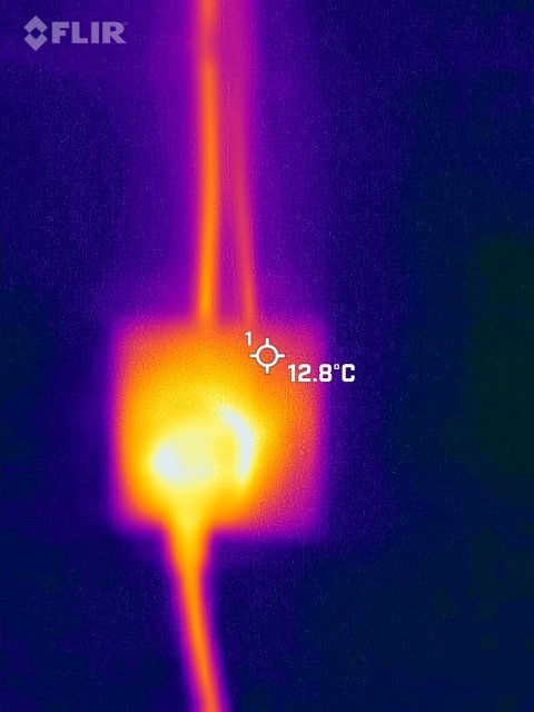 Thermal image of a warm mains 3-pin 13amp plug