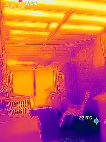 Thermal image of hot spots in a garage.
