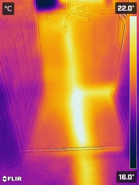 Thermal image of underfloor heating pipework.