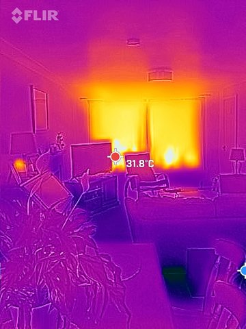 Thermal image of curtains blocking sunlight.