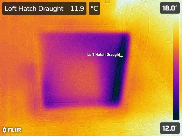 Thermal image of draughty loft hatch.